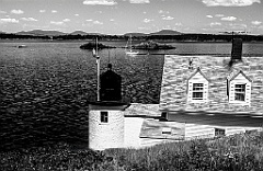 Browns Head Light Over Penobscot Bay in Maine -BW